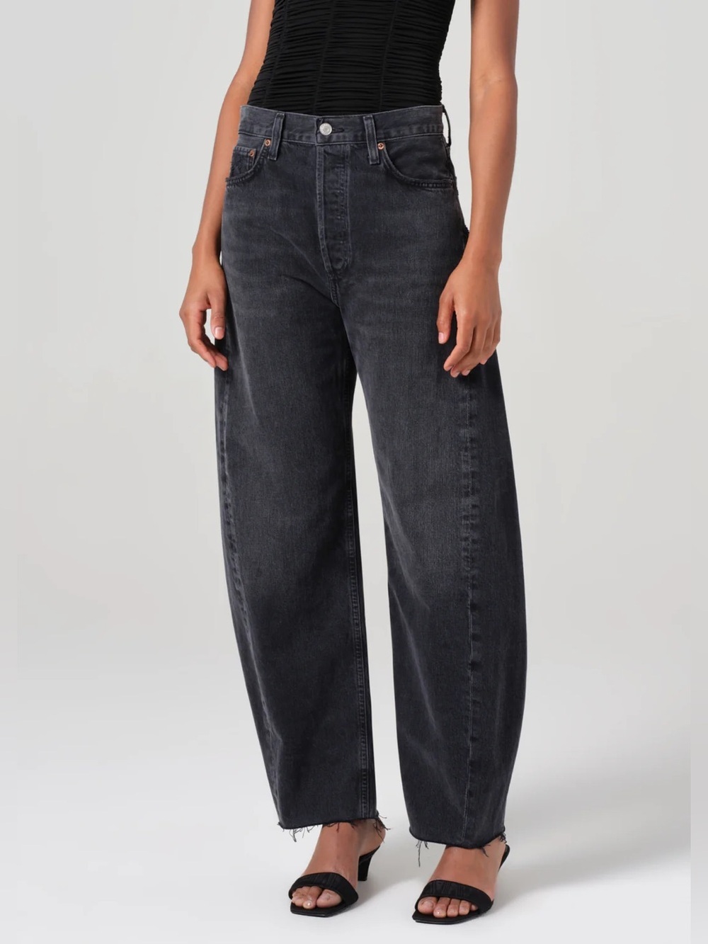 Agolde Wide-Leg High-Rise Jeans washed Black 23 raw hem LUNA pieced taper